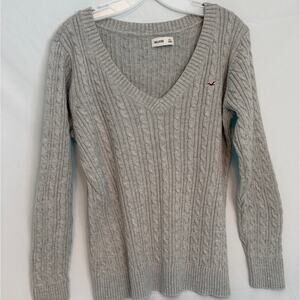 Hollister Gray Cable Knit Sweater V-Neck Cozy Pullover Soft Knit Size XXL